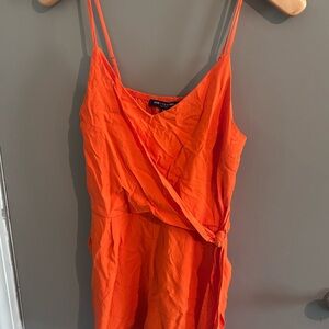one clothing Bright Orange Sleeveless Wrap Romper
